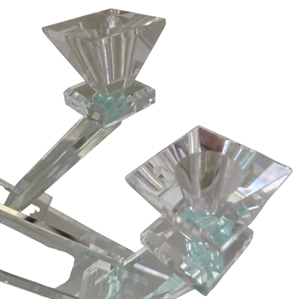 Frontgate Crystal 4-Arm Candelabra | Heavy Faceted Crystal Candle Holder 10.25" - Picture 8 of 12